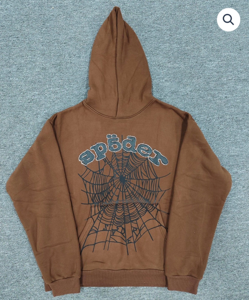 Brown Rhinestone Sp5der Hoodie