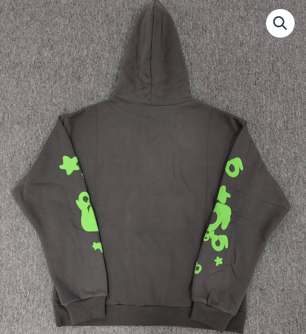 Grey/Green Sp5der Hoodie