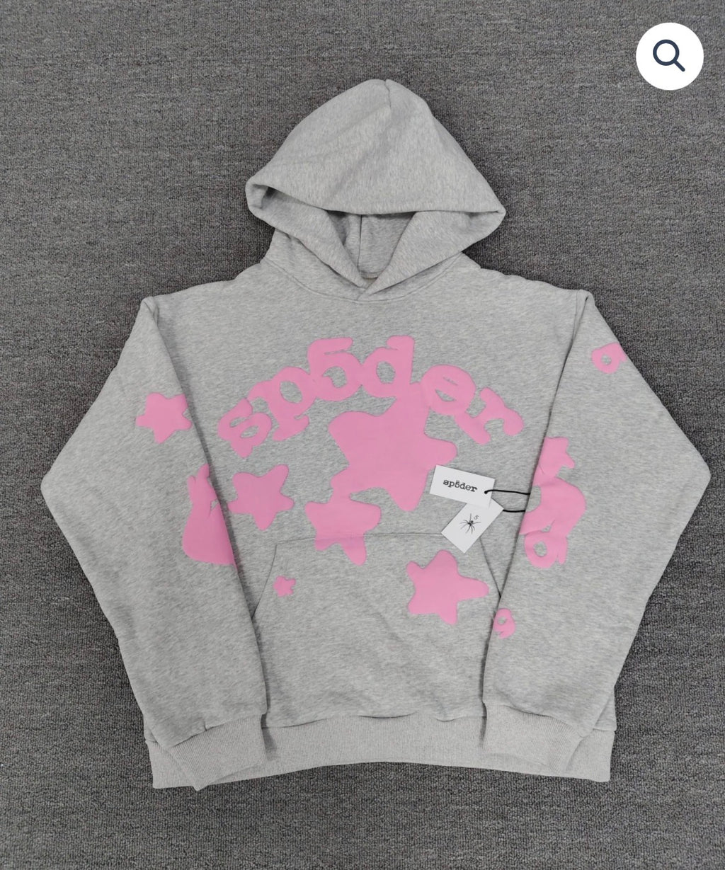 Grey/Pink Sp5der Hoodie