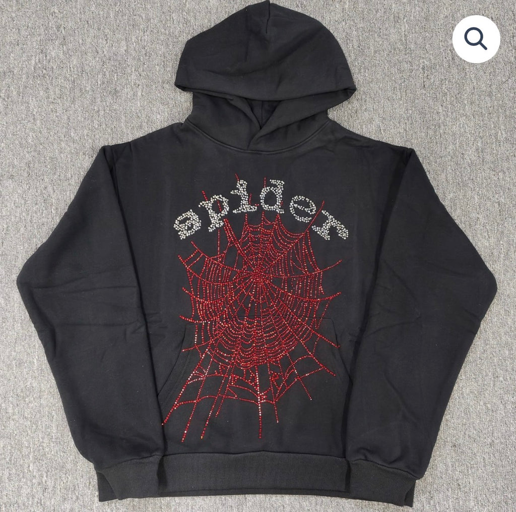 Black/Red Rhinestone Spider Hoodie