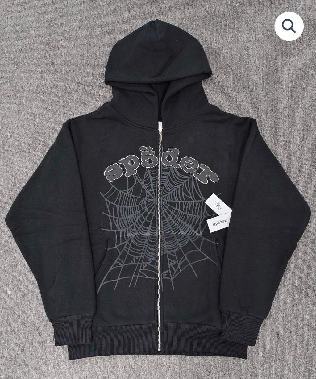 Phantom Black Rhinestone Sp5der Zip Up