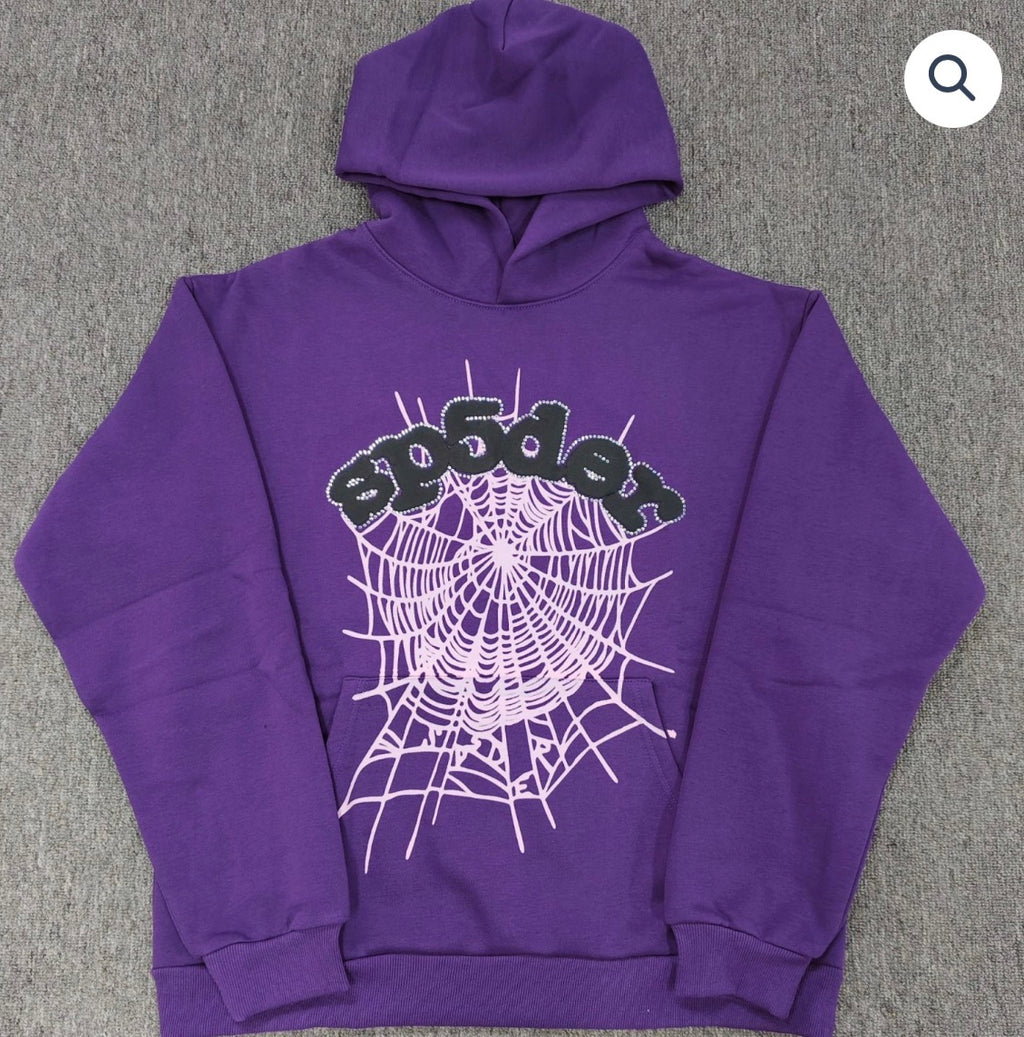 Purple OG Web Rhinestone Sp5der Hoodie