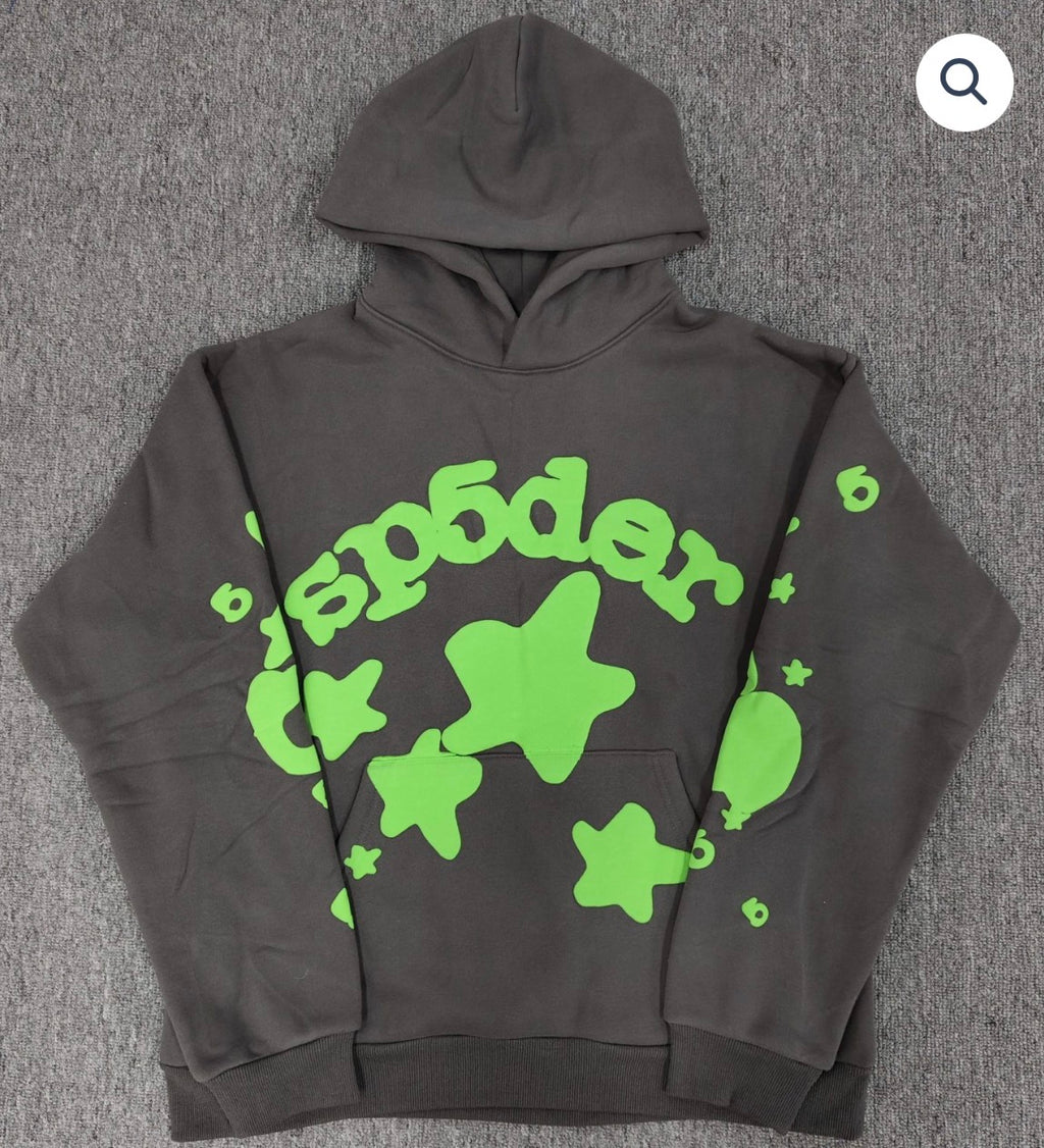 Grey/Green Sp5der Hoodie