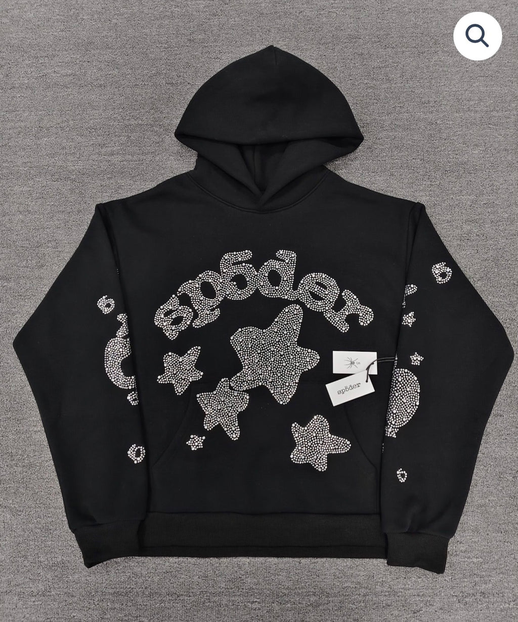 Black/Silver Rhinestone Sp5der Hoodie