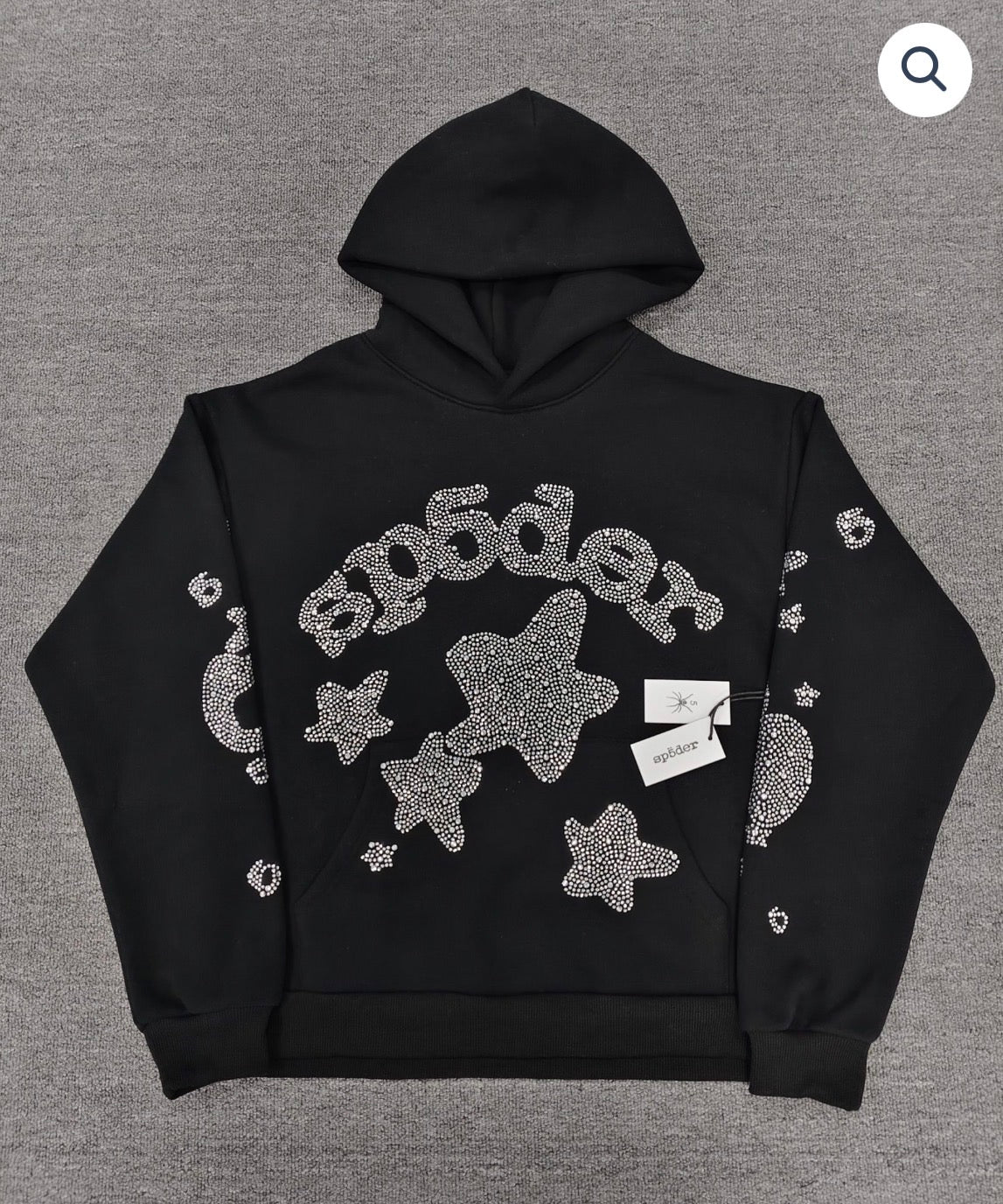 Black/Silver Rhinestone Sp5der Hoodie