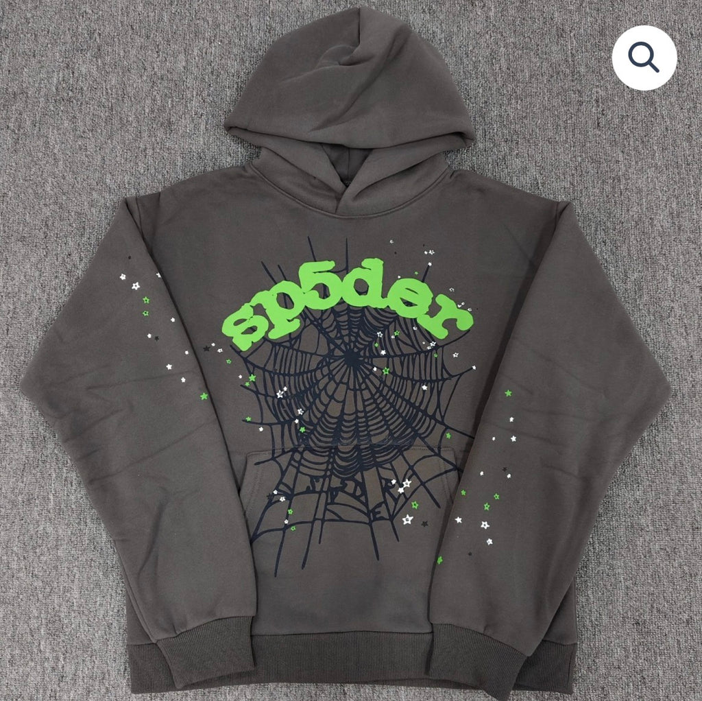 Grey/Green Sp5der Hoodie