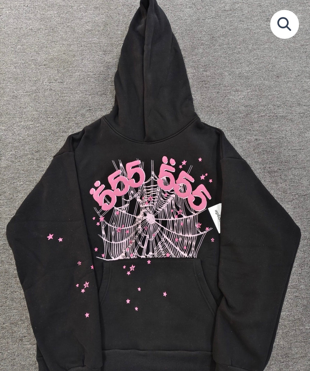 Black/Pink 555 Sp5der Hoodie