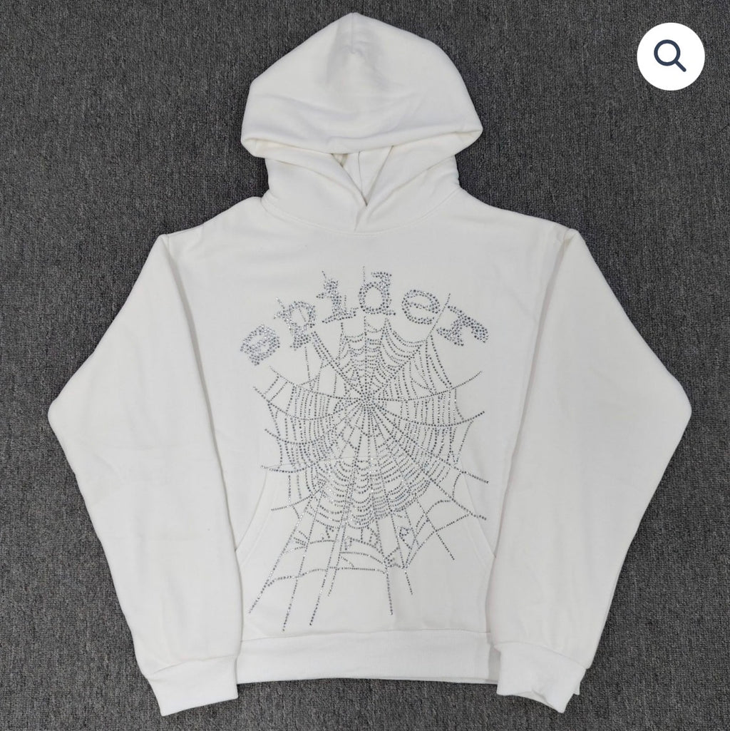 White Rhinestone Spider Hoodie