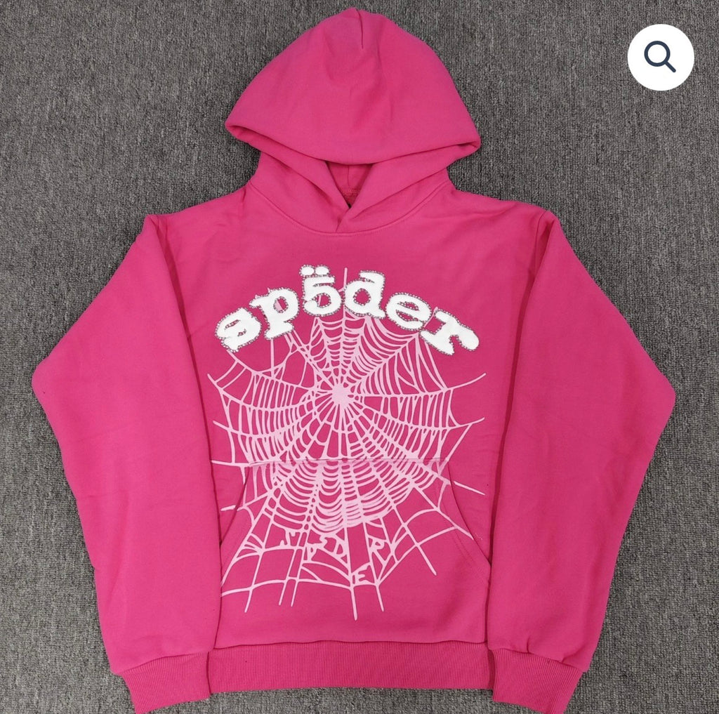 Pink/White Rhinestone Sp5der Hoodie